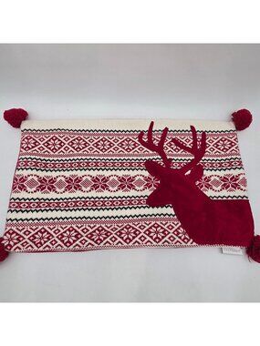 Holiday Pillow Cover Red Velvet Reindeer Nordic Snowflake 24"x14" Storehouse